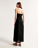 Strapless Skimming Linen-Blend Maxi Dress