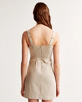 Linen-Blend Wide Strap Mini Dress