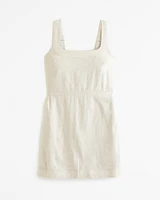 Linen-Blend Wide Strap Mini Dress