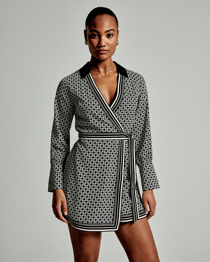 Long-Sleeve Wrap Mini Dress