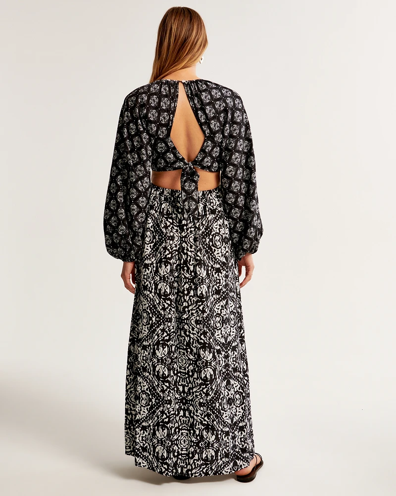 Long-Sleeve Plunge Cutout Maxi Dress