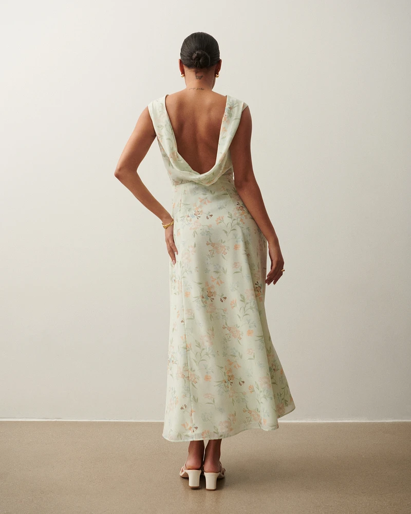 Draped Open-Back Maxi Dress