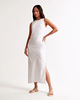 High-Neck Linen-Blend Maxi Dress