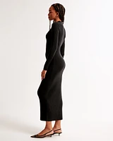 Long-Sleeve Collared Midi Sweater Dress