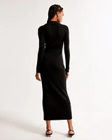 Long-Sleeve Collared Midi Sweater Dress