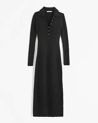 Long-Sleeve Collared Midi Sweater Dress