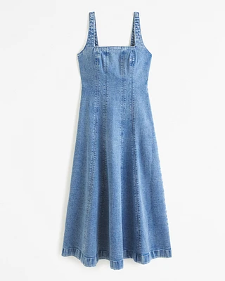 Seamed Denim Midi Dress