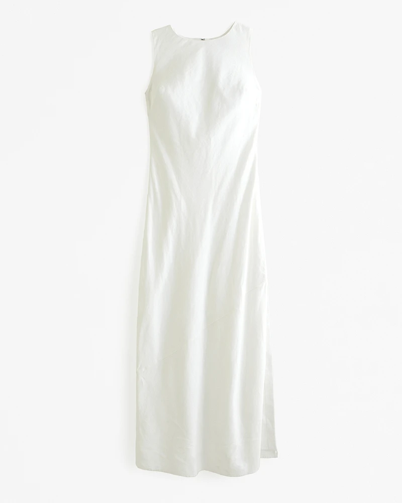 High-Neck Linen-Blend Maxi Dress