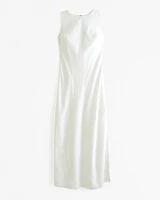 High-Neck Linen-Blend Maxi Dress