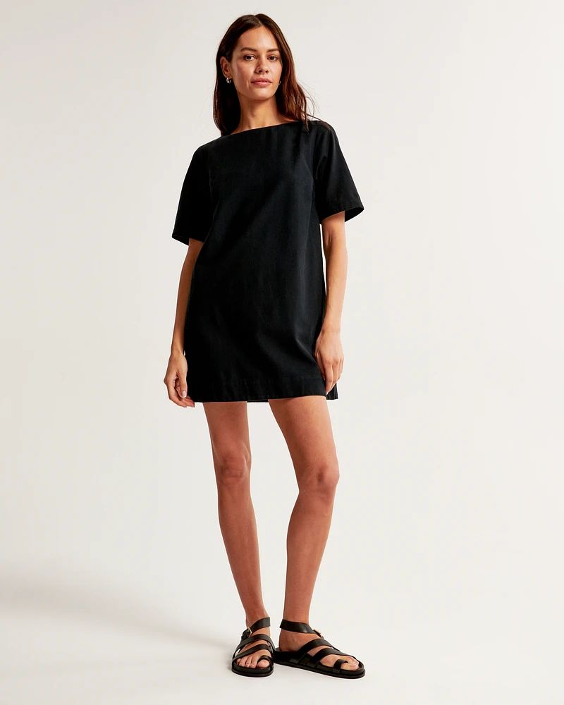 Short-Sleeve Linen-Blend Shirt Dress