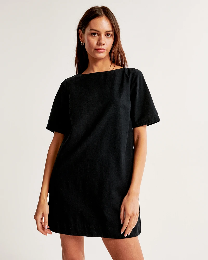 Short-Sleeve Linen-Blend Shirt Dress