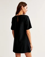 Short-Sleeve Linen-Blend Shirt Dress