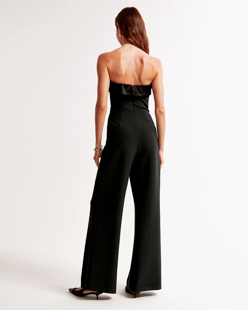 Strapless Mixed Fabric Jumpsuit