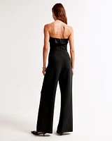 Strapless Mixed Fabric Jumpsuit