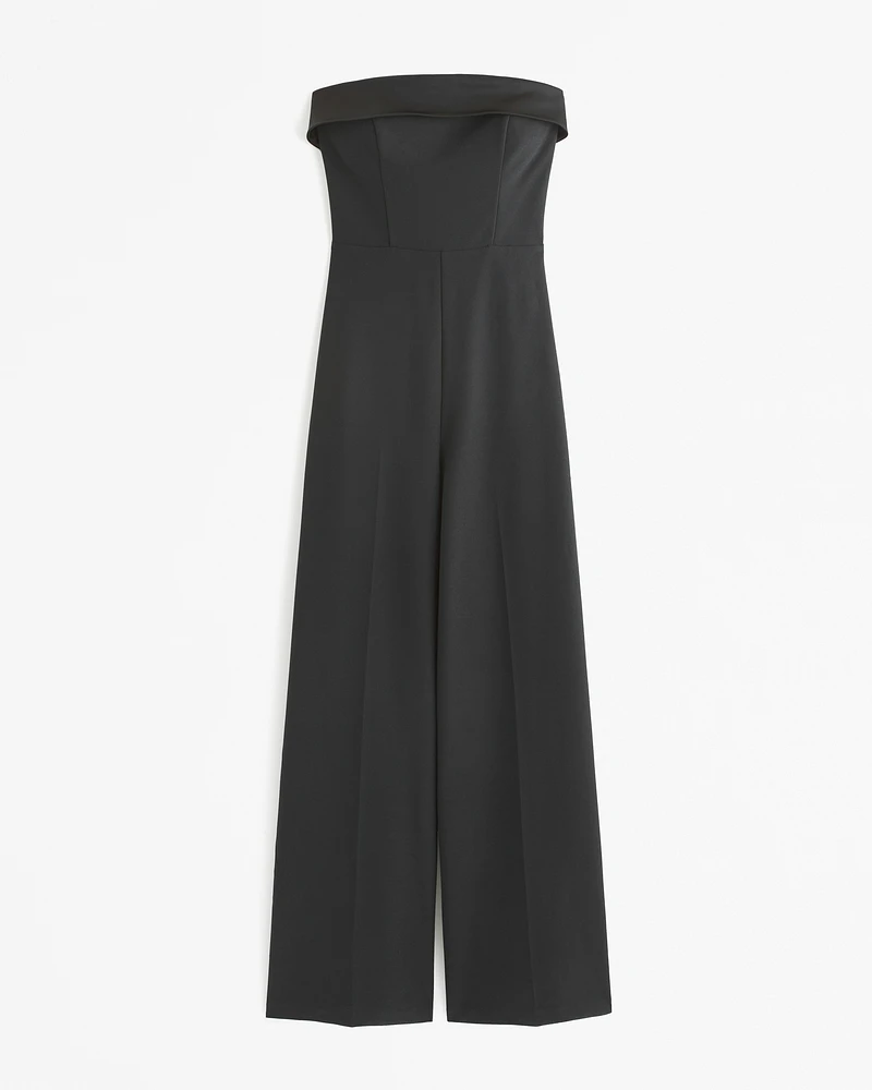 Strapless Mixed Fabric Jumpsuit