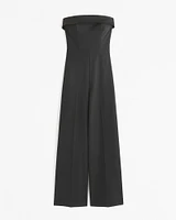 Strapless Mixed Fabric Jumpsuit