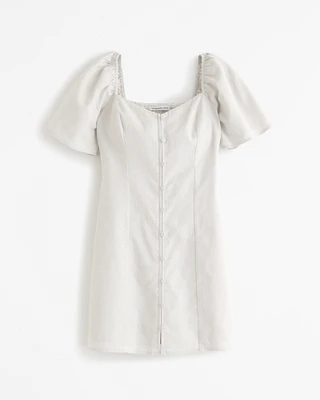 Linen-Blend Button-Through Mini Dress