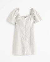 Linen-Blend Button-Through Mini Dress