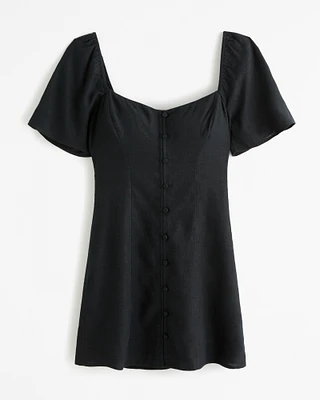 Linen-Blend Button-Through Mini Dress