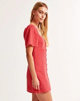 Linen-Blend Button-Through Mini Dress