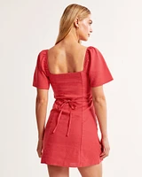 Linen-Blend Button-Through Mini Dress