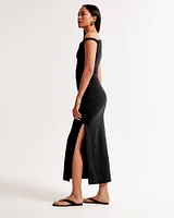 Asymmetrical Twist Knit Midi Dress