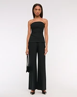 Strapless Ruched Peplum Jumpsuit