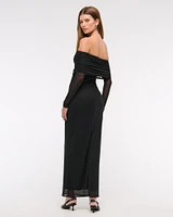 Off-The-Shoulder Rhinestone Maxi Dress