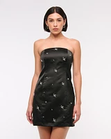 Satin Embellished Strapless Mini Dress