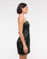 Satin Embellished Strapless Mini Dress