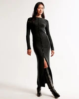 Long-Sleeve Button-Through Maxi Sweater Dress