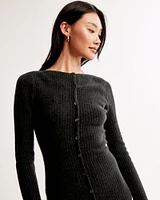 Long-Sleeve Button-Through Maxi Sweater Dress