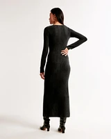 Long-Sleeve Button-Through Maxi Sweater Dress