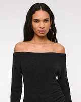 Off-The-Shoulder Boucle Maxi Sweater Dress