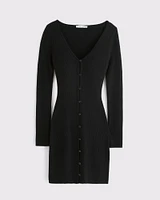 Long-Sleeve Deep-V Mini Sweater Dress