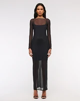 Long-Sleeve Mesh Maxi Dress