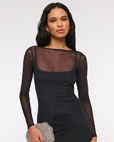 Long-Sleeve Mesh Maxi Dress