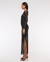 Long-Sleeve Mesh Maxi Dress