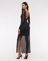 Long-Sleeve Mesh Maxi Dress