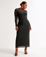 Long-Sleeve Rhinestone Mesh Maxi Dress