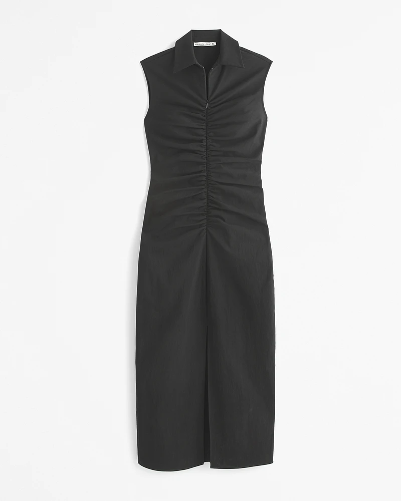 Collared Zip-Up Midi Dress