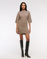 Short-Sleeve Boucle Mini Sweater Dress