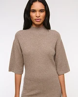 Short-Sleeve Boucle Mini Sweater Dress