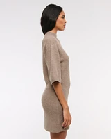 Short-Sleeve Boucle Mini Sweater Dress