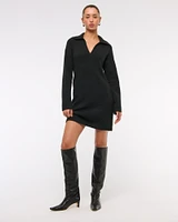 Long-Sleeve Collared Mini Sweater Dress