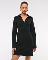 Long-Sleeve Collared Mini Sweater Dress