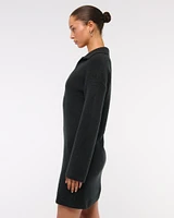 Long-Sleeve Collared Mini Sweater Dress