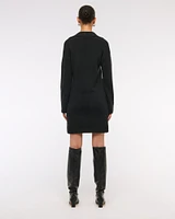 Long-Sleeve Collared Mini Sweater Dress