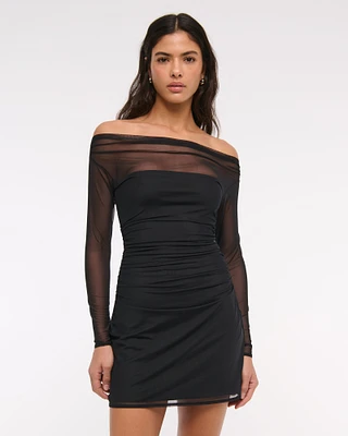 Off-The-Shoulder Mesh Mini Dress