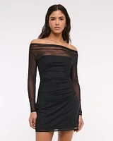 Off-The-Shoulder Mesh Mini Dress